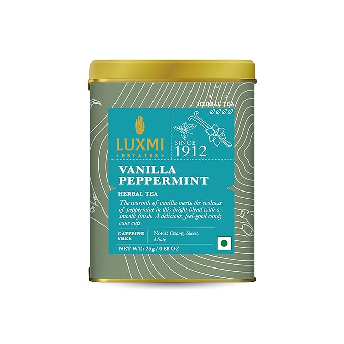 Luxmi Estates - Organic Peppermint Tea with Natural Vanilla Extract - Loose Leaf - 25g (12 Cups) Tea Bags, Limited Fall Tea With the Natural Sweetness of Vanilla, Perppermint Aids Digestion
