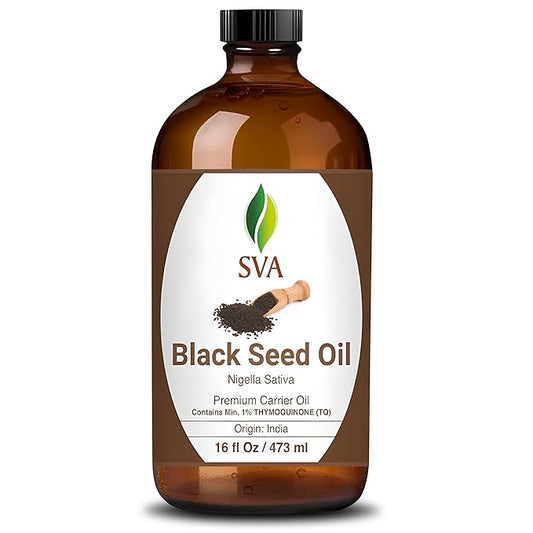 SVA Black Seed Oil - 16 Fl Oz – 100% Natural Cold Pressed Black Seed Oil - for Face, Skin Care, Hair Care, Scalp Massage & Body Massage – Carrier Oil