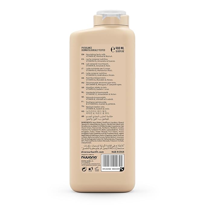 Dicora Urban Fit Nourishing Body Milk - Moisturizing Body Cream with Vitamin B - Natural Lotion For Extremely Dry Skin - Almond and Nuts - 13.5 oz