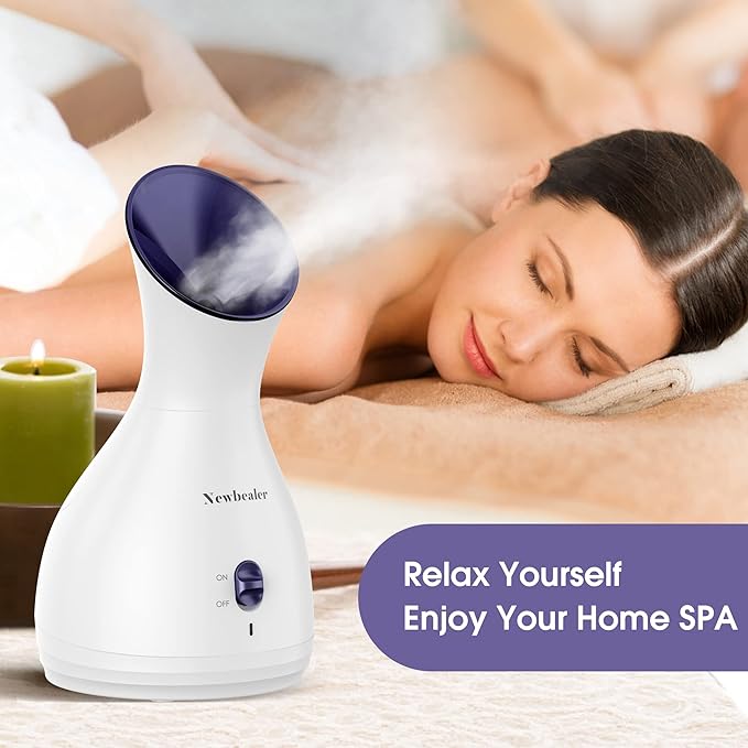 Newbealer 2in1 Facial Steamer, Hot Mist Facial Aromatherapy Humidifier Atomizer, Large Face Steamer Unclogs Pores Sinuses Moisturizing, Home Sauna Spa with Eyebrow Set (Purple, 170 ml)