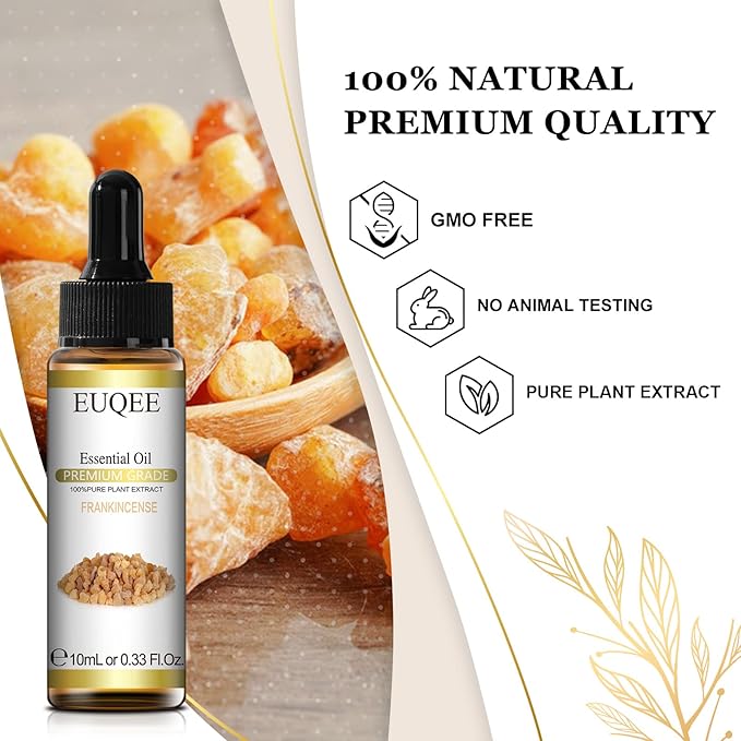 Frankincense Essential Oil 10 ml Pure Essential Oil with Glass Drop Great for Diffusers,Aromatherapy, Soap & Candle Making, Humidifier - 0.33 Fl oz