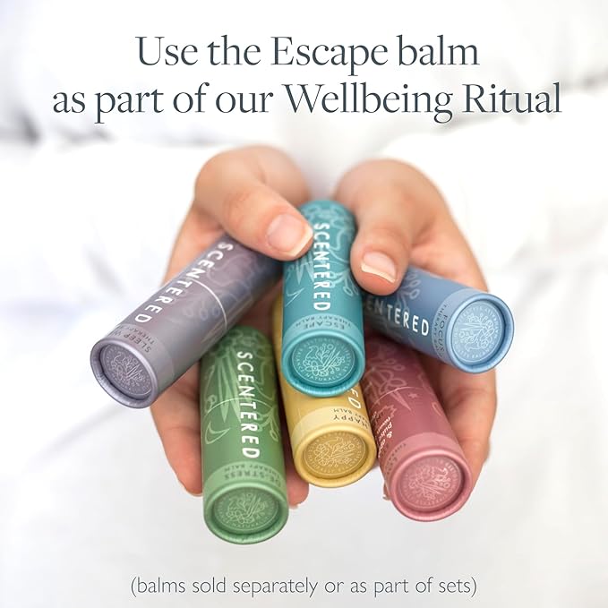 Scentered Aromatherapy Balm Stick - Escape - Natural Calm Essential Oil Roll On - Meditation Aid for Relaxation & Self-Care - 100% Natural: Frankincense, Oud, Sandalwood - Mindfulness Gifts for Women