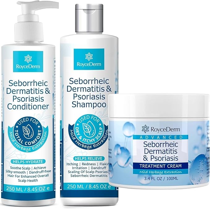 Seborrheic Dermatitis & Psoriasis Cream, Shampoo and Conditioner Set - Scalp Therapy System for Folliculitis, Psoriasis, Dandruff, Dry Scalp - Scalp Treatment to Relieve Itching, Flaking, Irritation
