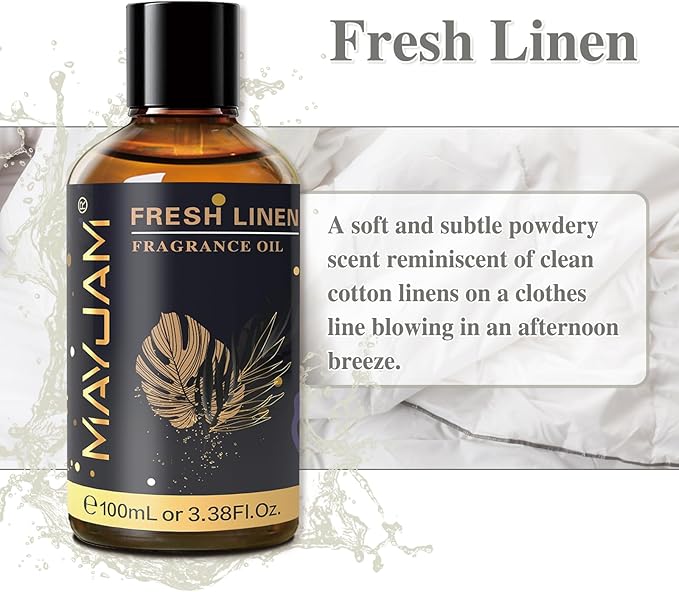 Fresh Linen Fragrance Oils Essential Oil - Fresh Linen Oil for Diffusers, 3.38FL.OZ/100ML Large Volume Fragrance Oil with Premium Glass Dropper