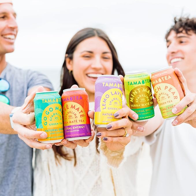 Sparkling Green Tea Variety Pack by Tama Tea - Made with Real Fruit & Herbs - Zero Sugar, Zero Calories, Non-GMO - Naturally Energizing Green Tea High in Antioxidants & Nootropics - Pack of 12