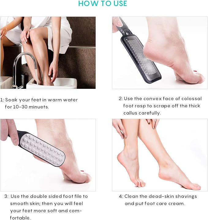 Foot Scrubber Pedicure Tools Rasp - 5 PCS KENED Foot File Callus Remover for Feet to Remove Hard Skin - 2 X Stainless Steel Black, 3 X Plastic Blue