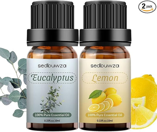 Eucalyptus Oil Lemon Essential Oil Gift Set, 100% Pure Organic Aromatherapy Oils Gift Set for Diffuser, Massage, Soap, Candle Making - 2 x 10ml