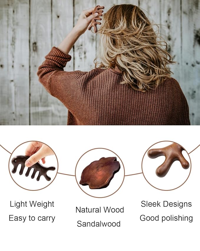 Wooden Scalp Massager Comb -Natural Sandalwood Wide Tooth Hair Comb for Women Men