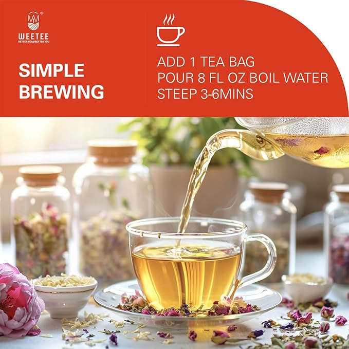 WT WEETEE Organic Rosehips Tea Bags, Made with 100% Natural & Pure Crushed Rose Hips, Natural Caffeine-free Herbal Tea 2g x 100 Counts