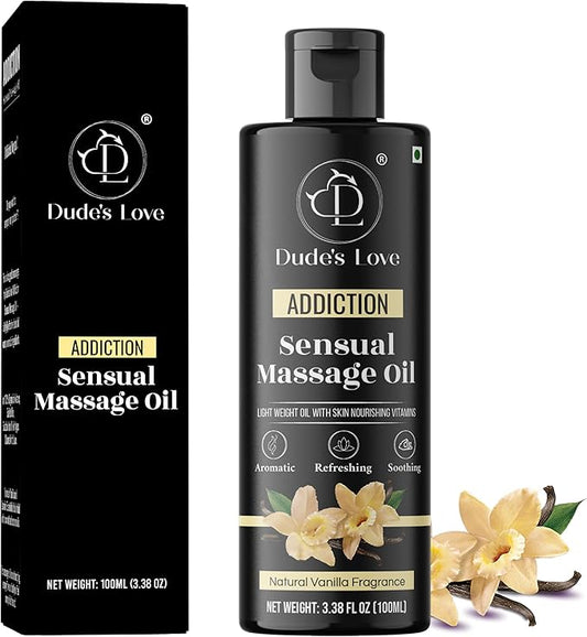 Organic - Sensual Delights -Vanilla Massage Oil - No Stain & Non-Sticky | with Fractionated Coconut Oil, Natural Vanilla & Jasmine | Nourish & Moisturise Skin for Date Night