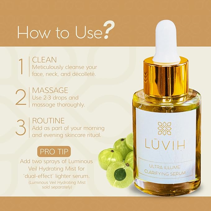 LUVIH Ultra Illume Clarifying Face Serum for Women & Men - Dark Spot Serum with Ayurvedic Herbs - Natural Acne Prone Skin Care - Helps Reduce the Appearance of Acne Scars & Blemishes - 30 mL