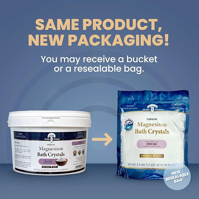 Health and Wisdom Magnesium Bath Salt - Magnesium Chloride Flakes for Bath Soak, 4X Epsom Salt Concentration, Unscented Formula, Dead Sea Sourced, Resealable Bag, Zero Additives - 88 Ounces