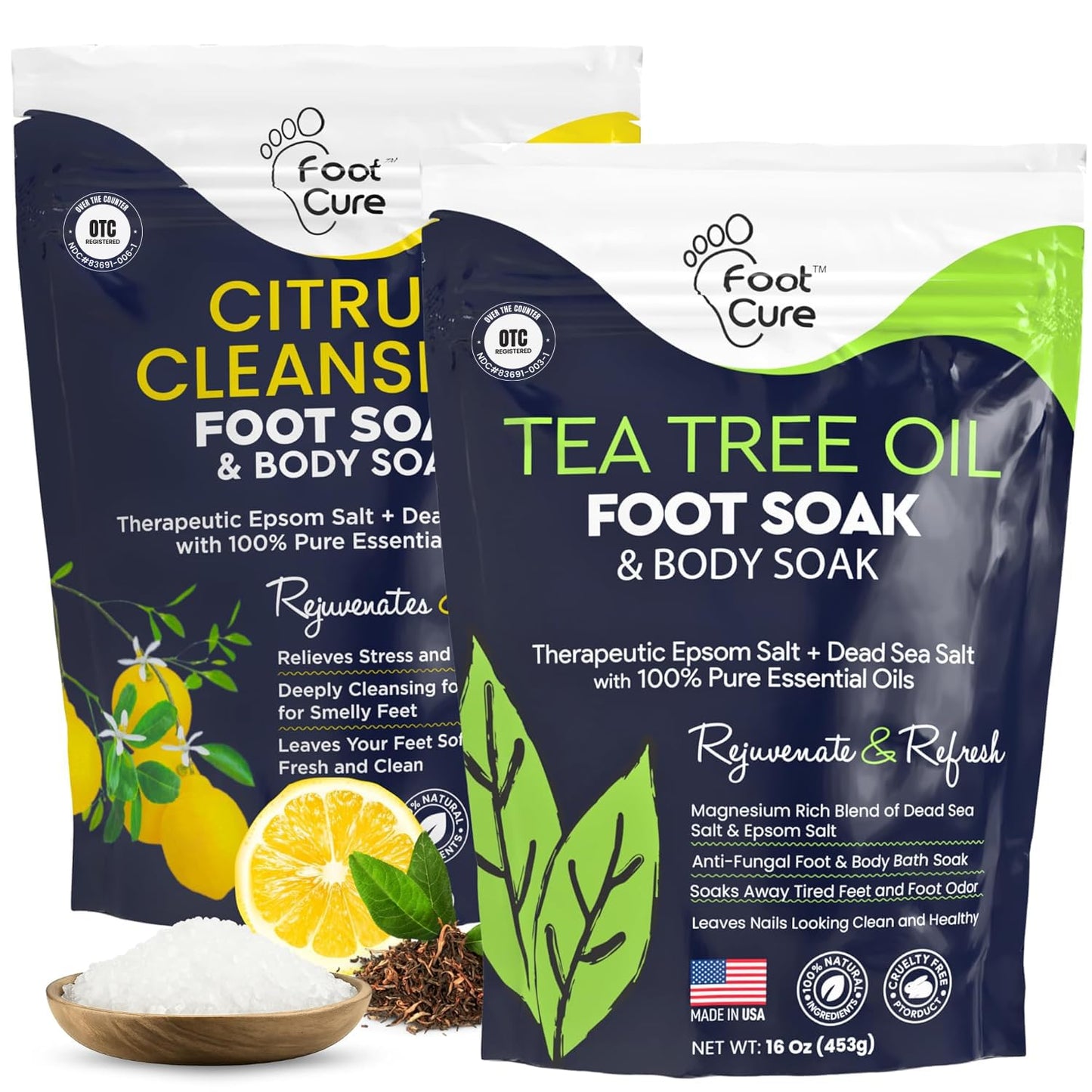Tea Tree & Citrus Foot Soak with Epsom Salt – Supports Tired Feet, Softens Calluses, and Refreshes – Made in USA (2-Pack)