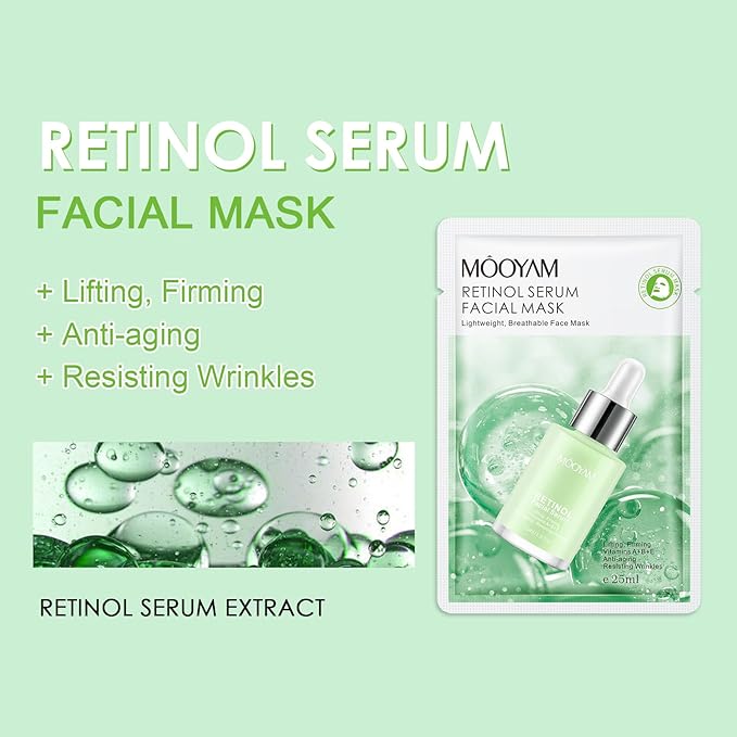 Face Masks Skincare, 12 Pack Retinol Serum Sheet Masks - Hydrating & Smoothing, Moisturizing & Nourishing for All Skin Types