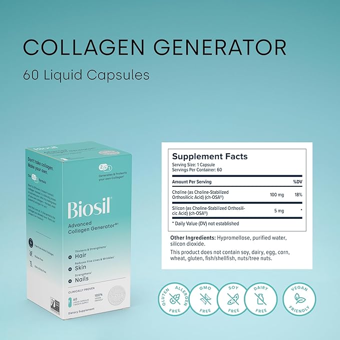 Biosil Collagen Generator - 60 Liquid Capsules - with Patented ch-OSA Complex - Generates & Protects Your Own Collagen - GMO Free - 30-Day Supply