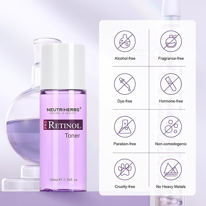 NEUTRIHERBS PRO Retinol Toner for Anti-Aging & Reducing Fine Lines and Wrinkles, with Panthenol, Peptides, and Hyaluronic Acid, Alcohol Free – 3.38 fl. Oz.