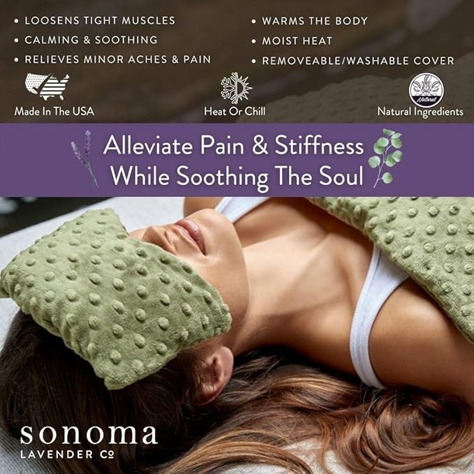 Sonoma Lavender Spa Mask, Heatable/Chillable Aromatherapy Eye Pillow with Lavender Infused Flaxseed Insert, Eye Compress for Stress Relief with Removable and Washable Cover (Lilac Dot)