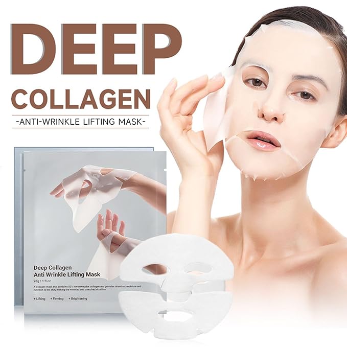 Deep Collagen Face Mask, Bio-Collagen Korean Overnight Hydrogel Mask, Anti Wrinkle Firming Lifting Korean Collagen Films for Improve Skin Elasticity,Firming And Moisturizing 5 Pack