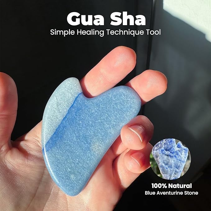 ROSELYNBOUTIQUE Gua Sha Facial Tools & Face Roller for Wrinkless Natural Skincare Tool Jade Roller Guasha Tool for Face Facial Massager (Blue Aventurine)