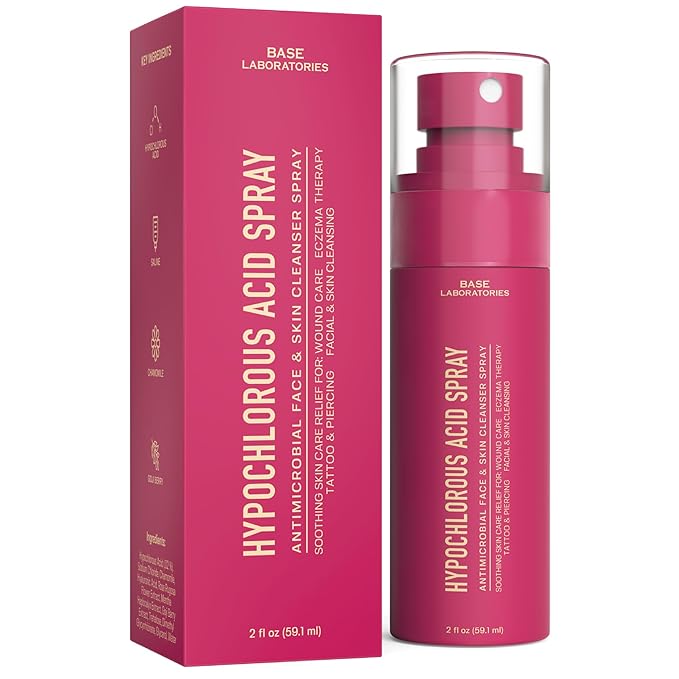 BASE LABORATORIES Hypochlorous Acid Spray for Face & Skin - Travel Size - Magic Facial Toner Spray & Cleaner - Skin Repair Solution helps reduce redness, Irritations, acne - HOCL Molecule Spray 2oz