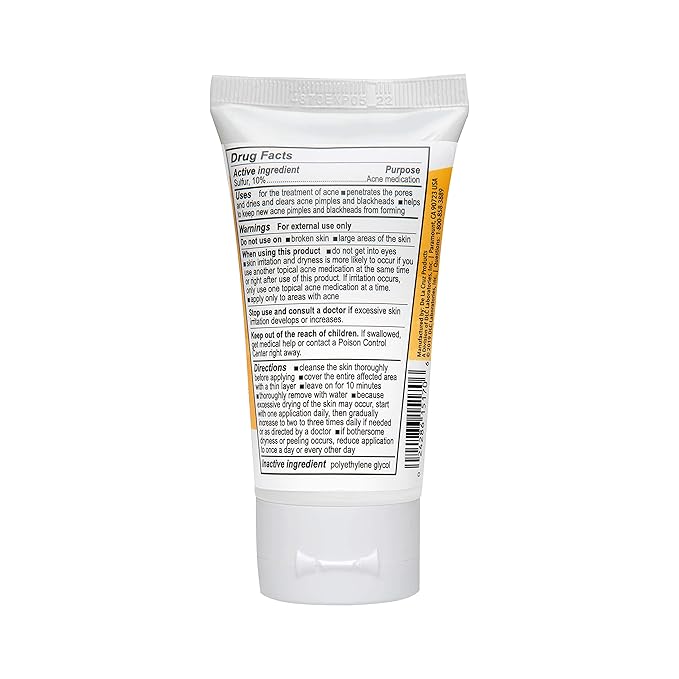 De La Cruz Sulfur Ointment - Cystic Acne Treatment for Face and Body - Daily 10 Min Spot Treatment Mask - Safe and Effective Game Changing Hormonal Acne Treatment that Clears Up Pimples - 2.6 OZ Tube