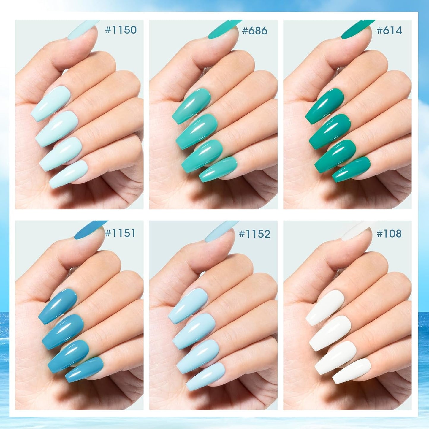 GELLEN Teal Regular Nail Polish Non Gel, Fast Air Drying Mint Turquoise Nail Polish No UV Light Needed Spring Summer 6 Colors Blue Green Set for Women Girls Manicure Home Salon, Hema Free, 0.33 Fl.Oz