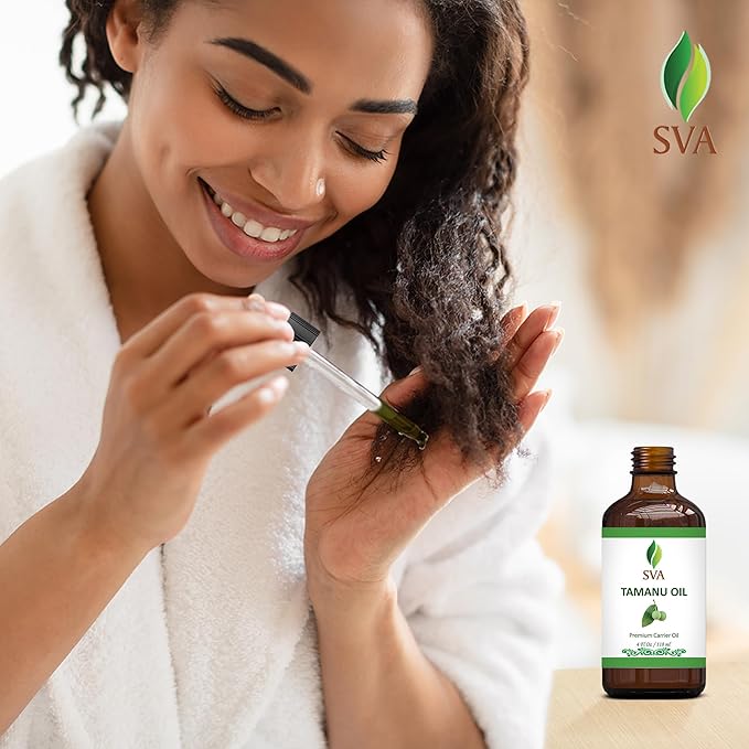 SVA Tamanu Oil - 4 Fl Oz – 100% Natural Cold Pressed Tamanu Oil - for Face, Skin Care, Hair Care, Scalp Massage & Body Massage – Carrier Oil with Dropper