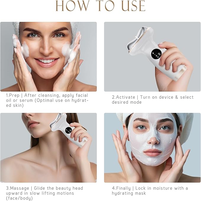 Electric Gua Sha Facial Tool 7 in 1 Hot & Cold Face and Neck LED Beauty Massager, Vibration Pulse Mode for Skin Care, Lymphatic Drainage Anti-Aging & Wrinkles Face Lift Device Gift for Mom