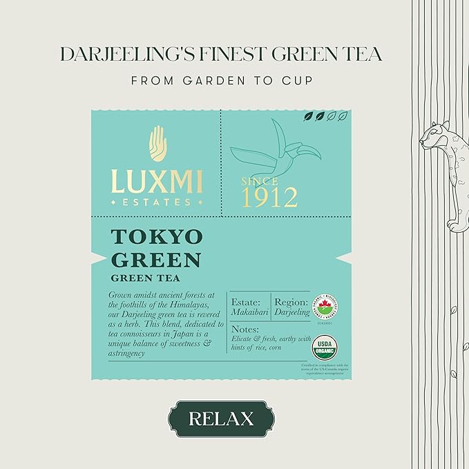 Luxmi Estates - Tokyo Green - Organic Makaibari Darjeeling Green Tea - 25 Tea Bags | From the Foothills of the Himalayas