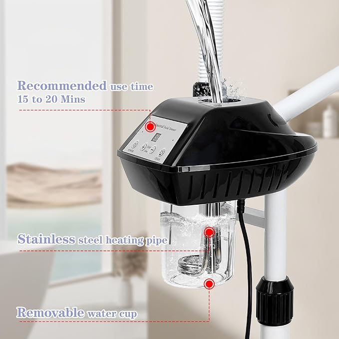 Professional Facial Steamer, 2 in 1 Ozone Facial Steamer on Wheels, with 5X Magnifying Lamp, Facial Steamer with Time Setting, Stand Facial Steamer Adjustable Height for Spa, Salon and at Home use