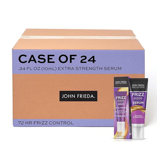 John Frieda Anti Frizz, Frizz Ease Extra Strength Hair Serum with Argan Oil, Anti-Humidity Spray for Hair, Nourishing Treatment for Thick, Coarse Hair, Travel Size, 0.34 Oz/Pack of 24