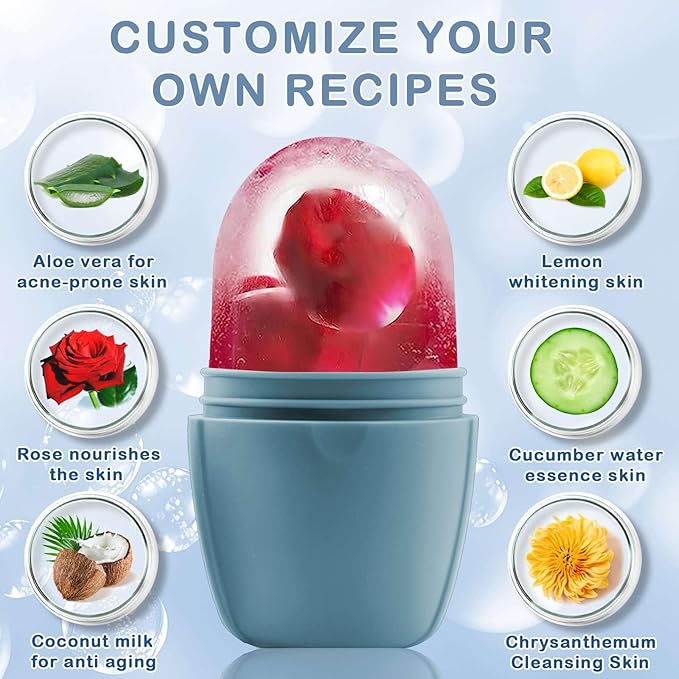 XHJRI Ice Face Roller Massager,Ice Cube Roller for Face, Eyes and Neck Naturally Conditioning and Skin Care,De-Puff Eye Bags,Reduce Migraine Pain,Reusable Massage Silicone Ice Mold (New Blue)