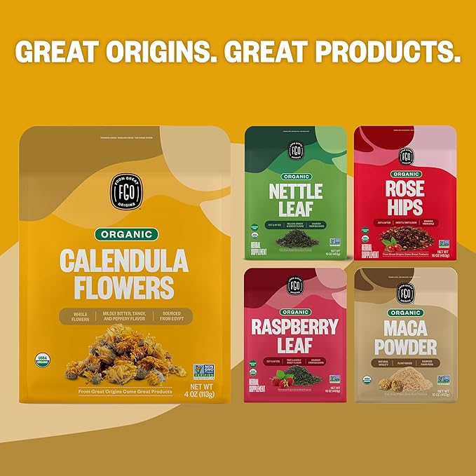 FGO Organic Calendula Flowers, Whole, Imported Calendula Officinalis From Egypt, 16oz Bulk Resealable Pouch, Packaging May Vary (Pack of 1)