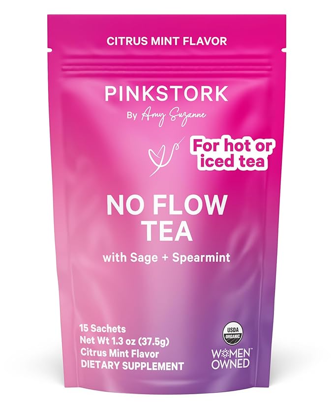 Pink Stork No Flow Tea, Organic Sage Tea to Help Dry Up Breast Milk Supply, Stop Breastfeeding and Wean Lactation Naturally, Postpartum Essentials - 30 Cups