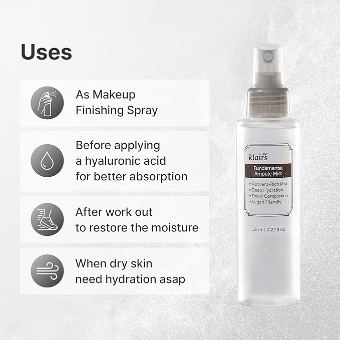 [Dear,Klairs] 2 Step Fundamental Care Set, Ampoule-Like Mist & Water-Based Drop, for Hydration, moisturizing Skincare