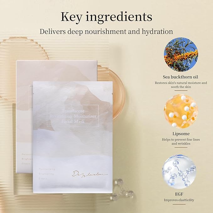 Dazzelslim Face Masks for Women & Men - 12 Facial Masks with Volcanic Mud, Hyaluronic Acid, Sea Buckthorn Oil, EGF & Tranexamic Acid for Cleanses, Hydrates & Brightens, Fragrance-Free, Made in Taiwan