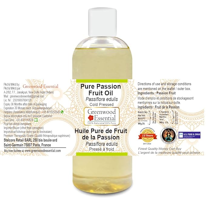 Pure Passion Fruit Oil (Passiflora edulis) Cold Pressed 200ml (6.76 oz)