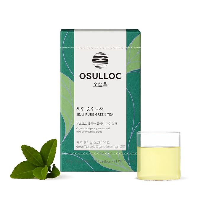 OSULLOC Pure Green Tea (Mild, Clean tasting Aroma), USDA Organic, Premium Blended Tea from Jeju, Tea Bag Series 20 count