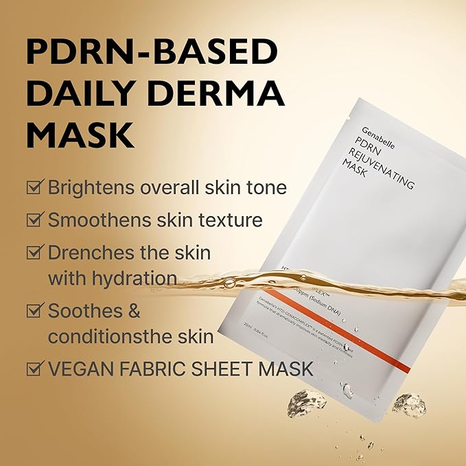 PDRN Rejuvenating Mask Sheet - Lightweight Glass Skin & Toning Mask Sheet with PDRN, Niacinamide, Hyaluronic Acid, To Deeply Hydrate, Cool, and Visibly Plump the Skin, 0.84 fl oz* 5ea