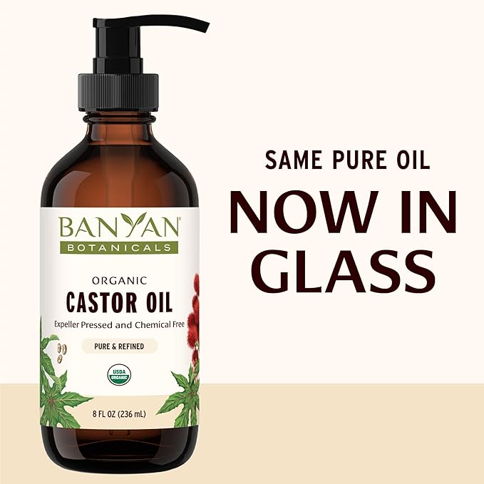 Banyan Botanicals Organic Castor Oil – Pure and Refined Castor Oil – for Face and Skin Care, Hair Care, and Natural Beauty – 8 oz – Non GMO, Hexane Free, Vegan, and Cruelty Free