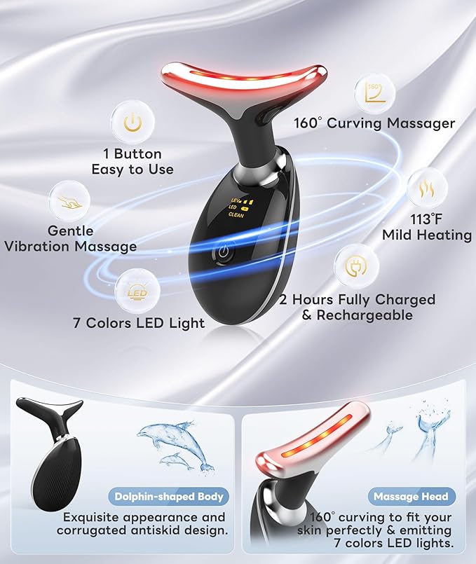 Light Based Multifunctional Facial Massager, 7 Color Portable Face Massager Tool for Skin Care, Glossy Black