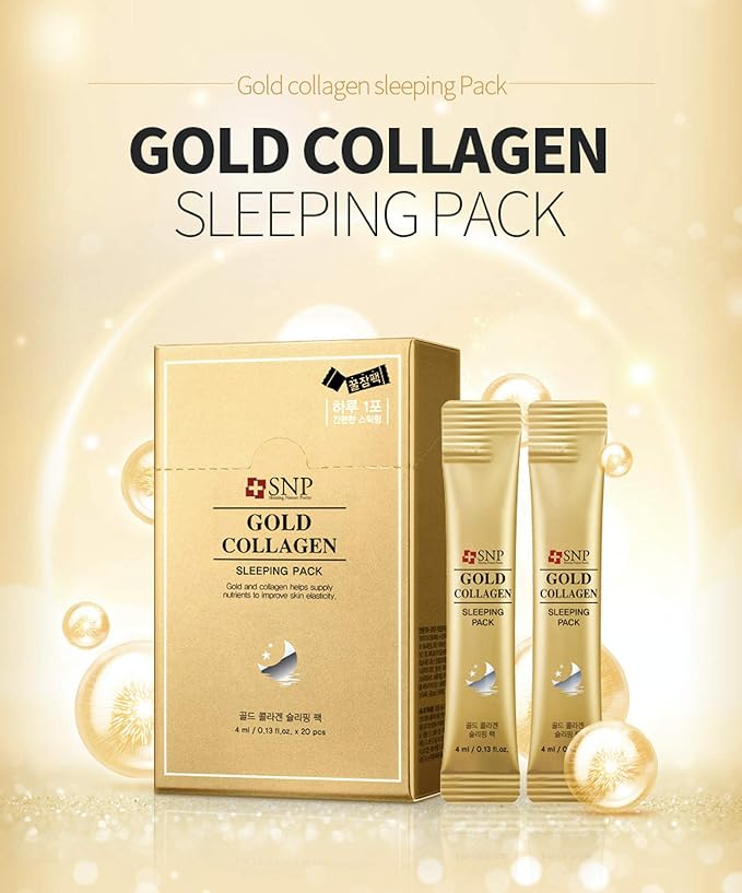 [K Beauty Snp] Overnight 24K Gold Night Cream with Collagen | Travel Size Individual Packaging | Hydrating and Nourishing for All Skin Types | Korean Face Skincare | Self Care Facial Skin | 20 Pack