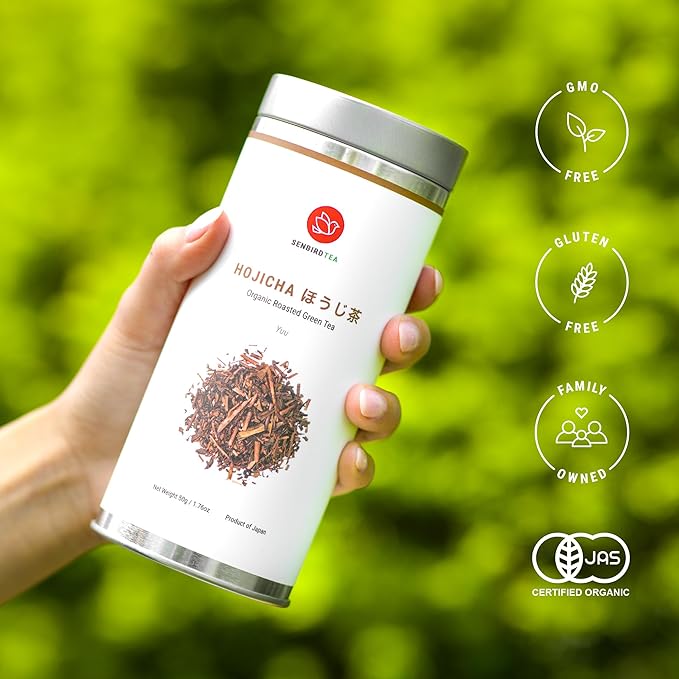 Senbird Organic Hojicha - Japanese Roasted Green Tea - From Shizuoka, Japan - Loose Tea In Airtight Tea Tin (1.76oz/50g)