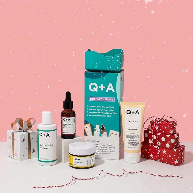 Holiday Heroes Skincare Giftset – 4-Step Regime with Oat Milk Cleanser, Niacinamide Toner, Hyaluronic Acid Serum, Ceramide Face Cream – Vegan, Cruelty-Free, UK Made, Nourishing and Hydrating