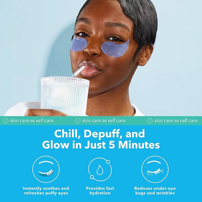 Patchology Iced Cooling Under Eye Mask Patches with Peptides, Cloudberry Oil and Bakuchiol. Cool eye gels to firm skin and soothe, reduce fine lines and under eye bags - by Patchology - 15 Pair Jar