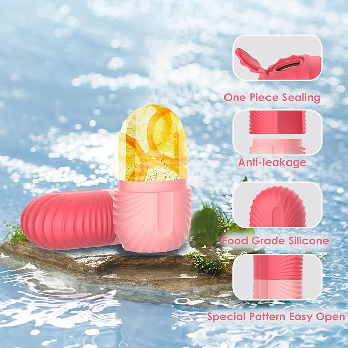 Ice Face Roller, Silicone Facial Ice Roller, Reusable Skin Care Massager Tools for Relieve Puffiness, Tighten Skin, Shrink Pores Shell Pink