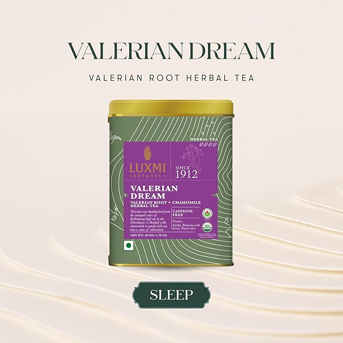 Luxmi Estates - Valerian Dream - Organic Valerian Root Tea for Sleep - Loose Leaf - 50g (25 Cups) | with Valerian Root, Chamomile & Lavender | Perfect Wellness Sleep Tea
