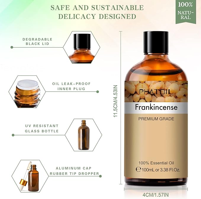 Frankincense Essential Oil 100ML, Essential Oils for Diffuser, Humidifier, Aromatherapy, Perfect for DIY Soap, Candle, Bath Bombs Making