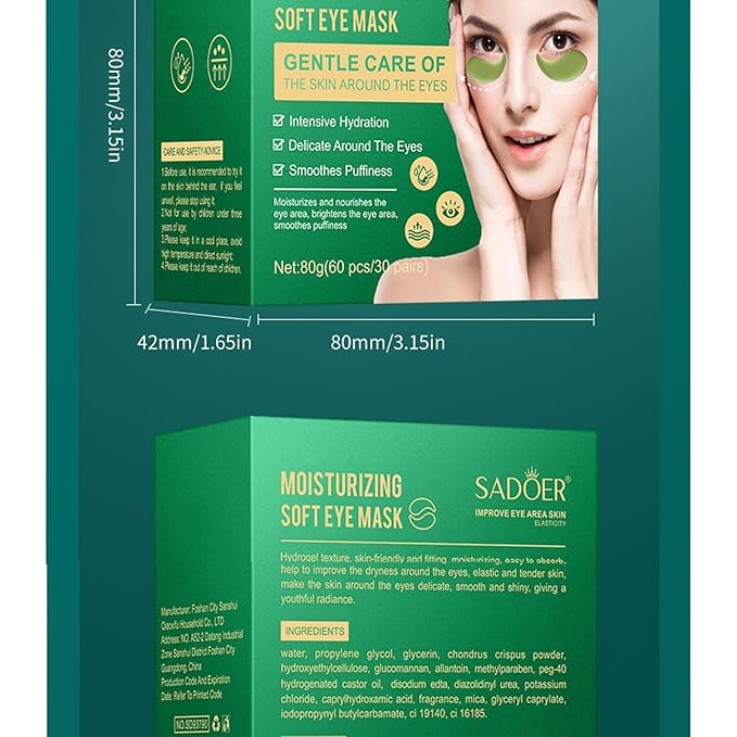 Under Eye Mask, Under Eye Patches, 60 Pcs Moisturizing and Improving Eye Skin Dryness, Nourishing Eye Care Mask for Dark Circles and Puffiness (Centella green)
