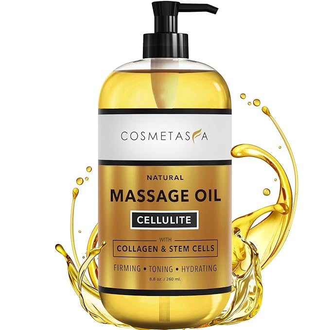 Cellulite Massage Oil with Collagen & Stem Cells- 100% Natural Anti Cellulite Oil, Assists with Firming, Toning & Moisturizes Skin 8.8 oz. by Cosmetasa